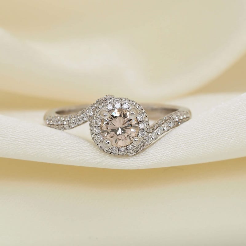 1.60 ct Round Cut Chocolate Diamond in 14K White Gold Halo Engagement Ring