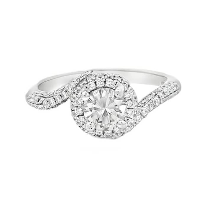 1.60 ct Round Cut Chocolate Diamond in 14K White Gold Halo Engagement Ring