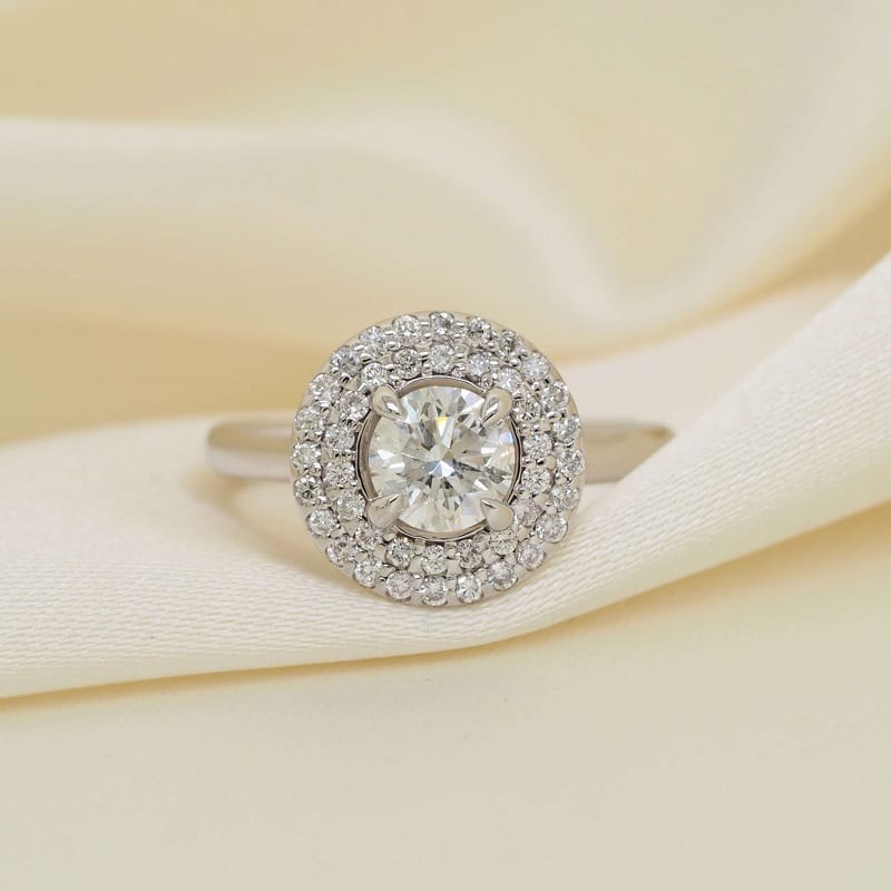 1.25 ct Round Cut Diamond in 14K White Gold Double Halo Engagement Ring