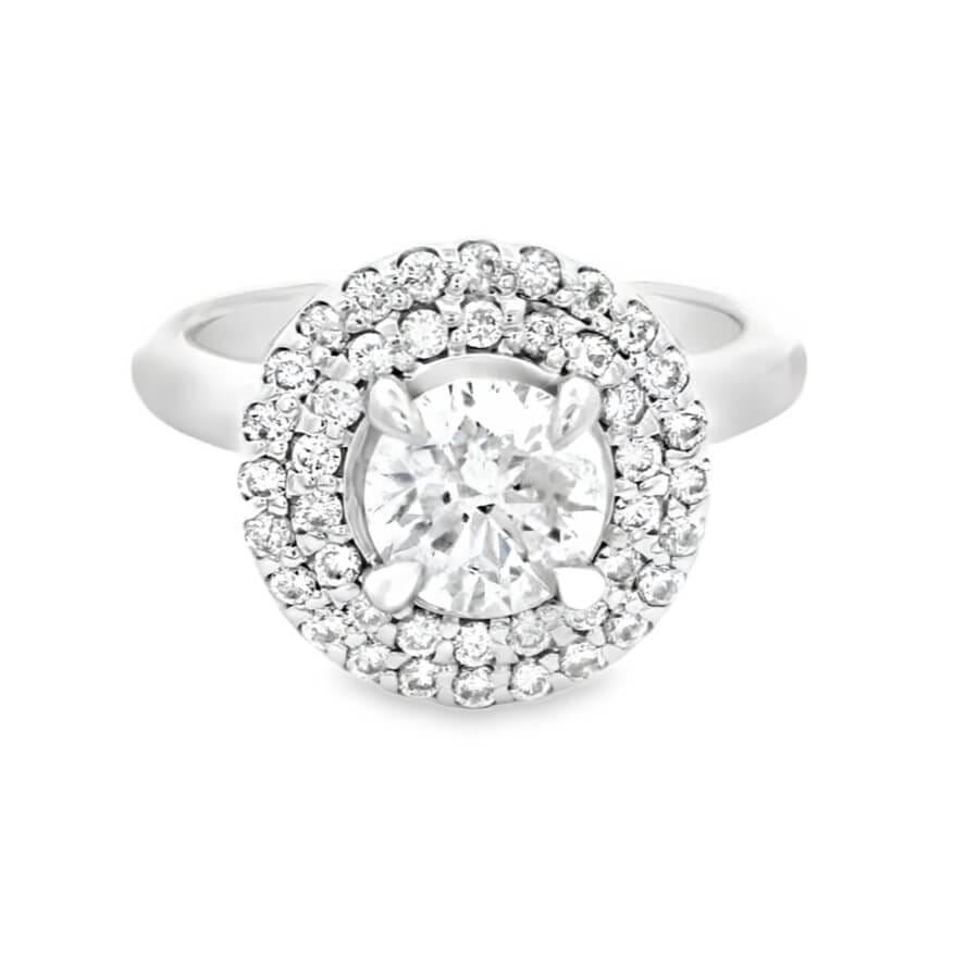 1.25 ct Round Cut Diamond in 14K White Gold Double Halo Engagement Ring