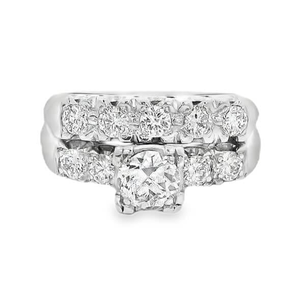 Vintage European Cut Diamond Engagement Ring Set