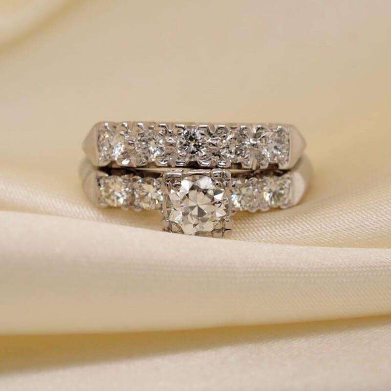 Vintage European Cut Diamond Engagement Ring Set