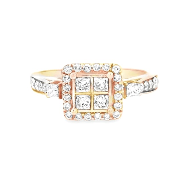 10k rose gold princess cut cluster halo engagement ring