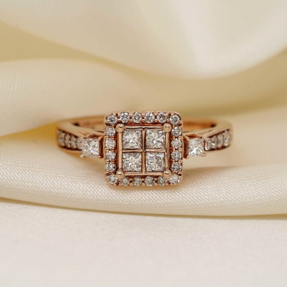 10k rose gold princess cut cluster halo engagement ring