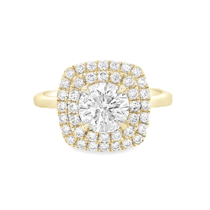 1.48 ct tw Double HaloRund Brilliant Cut Diamond 18K Yellow Gold Engagement Ring