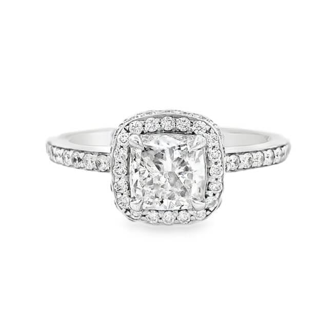 Natural Cushion Cut Diamond in White Gold Halo Engagement Ring