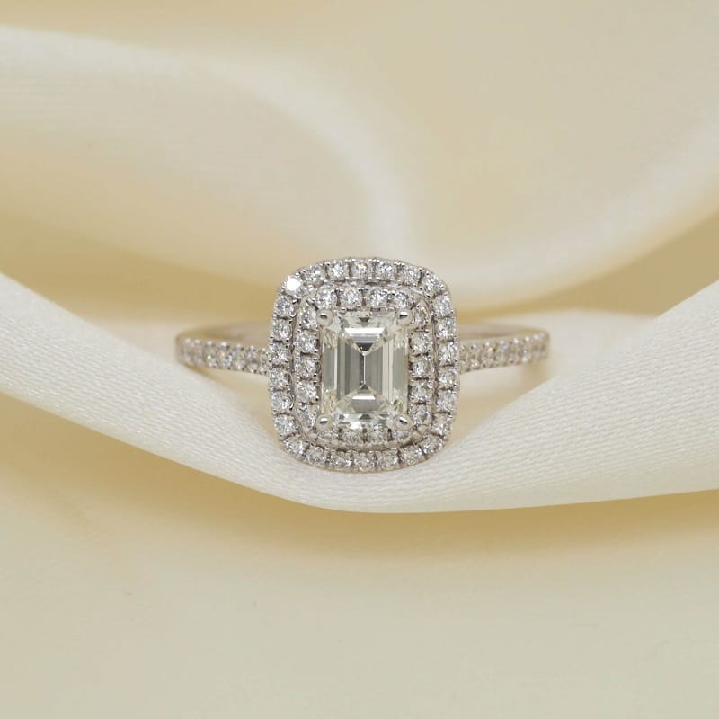 1.09 ct tw Emerald Cut Double in 14K White Gold Halo Engagement Ring