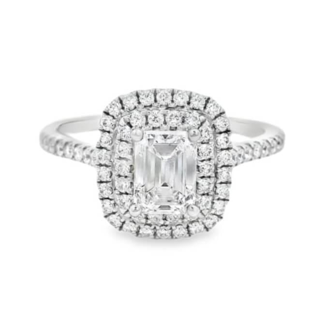 1.09 ct tw Emerald Cut Double in 14K White Gold Halo Engagement Ring