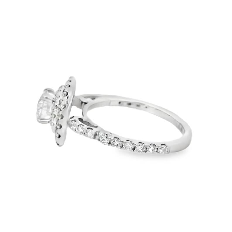 Double Halo Carriage Design Engagement Ring in 14-Karat White Gold