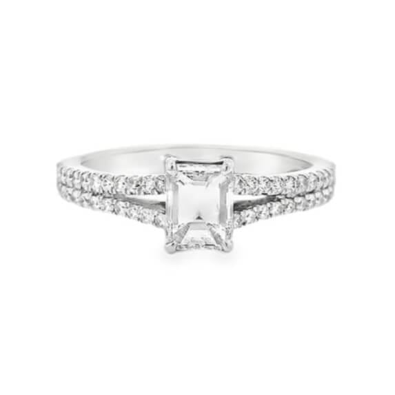 1.06 ct tw GIA Certified Natural Emerald Cut Diamond Split Setting Engagement Ring
