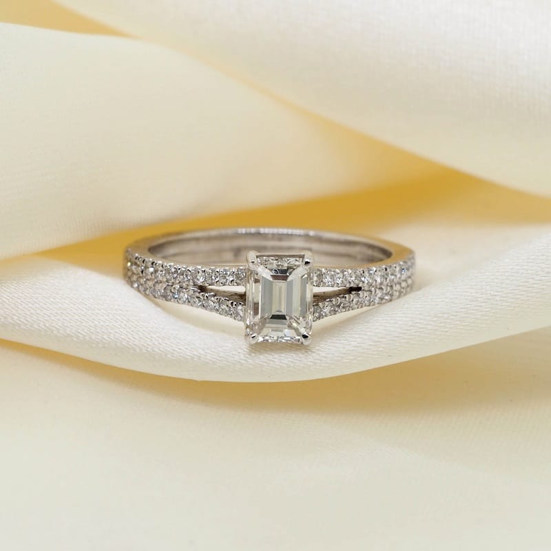 1.06 ct tw GIA Certified Natural Emerald Cut Diamond Split Setting Engagement Ring