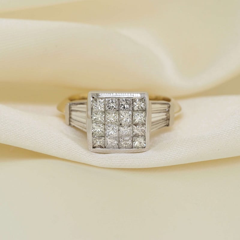 1.28 ct tw Princess & Baguette Cut Diamond 18K Two Tone Gold Ring