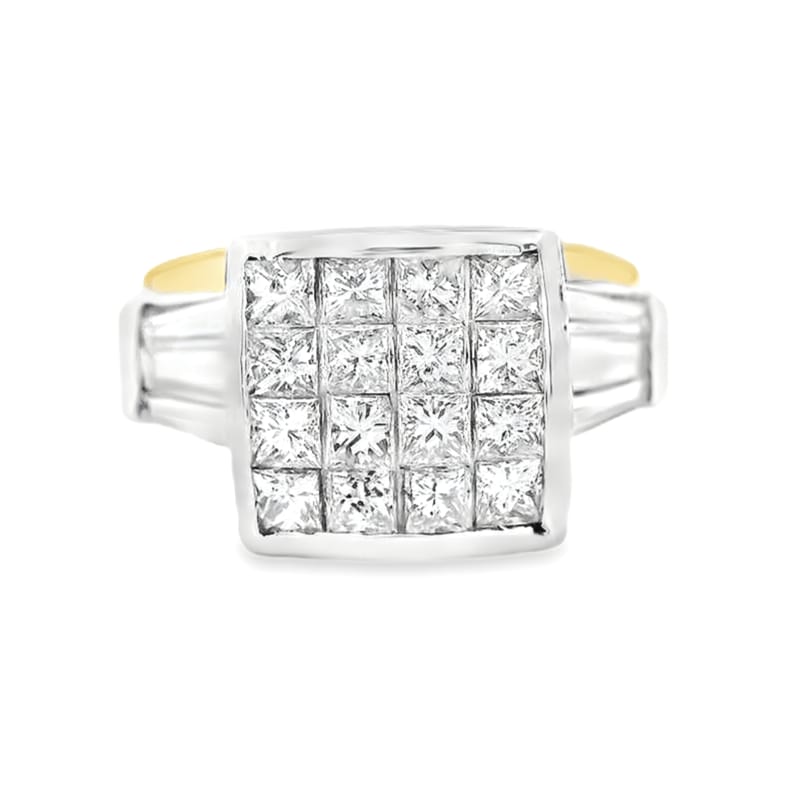 1.28 ct tw Princess & Baguette Cut Diamond 18K Two Tone Gold Ring