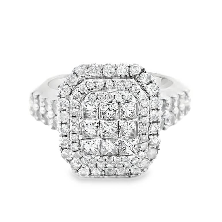 1.54 ct tw Princess & Round Brilliant Cut Diamond 14K White Gold Halo Engagement Ring