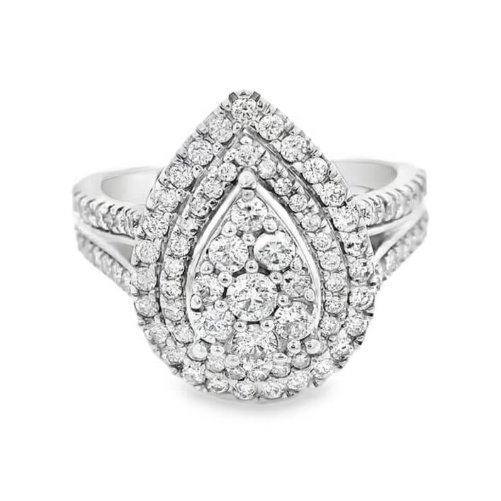 1.65 ct Round Brilliant Cut Diamond Cluster Pear Shape 14K White Gold Engagement Ring
