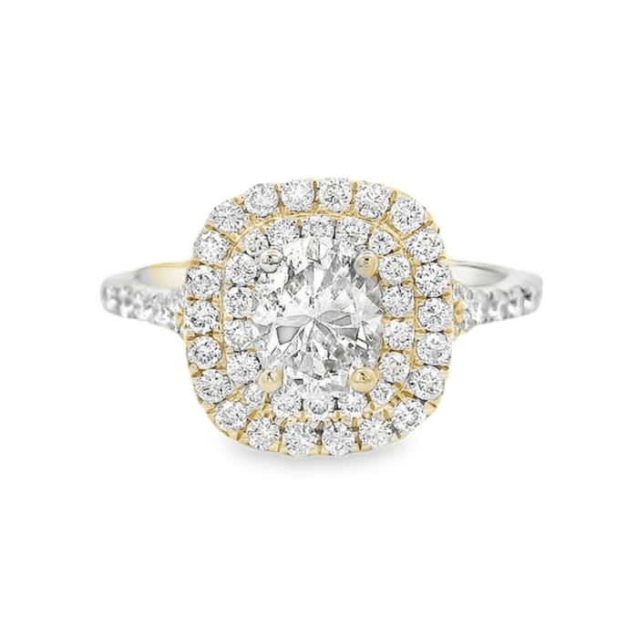 0.82 ct tw Oval Cut Diamond Doeble Halo in 14k Yellow Gold Engagement Ring