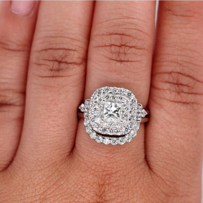 Princess Cut Double Halo Engagement Ring Set