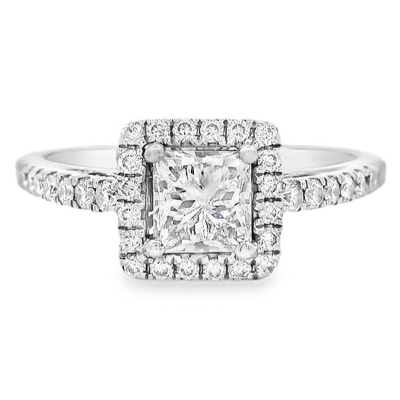 0.95 ct tw Princess Cut Diamond in Platinum Halo Engagement Ring