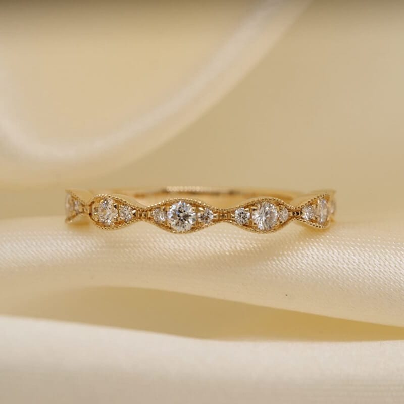 vintage semi eternity wedding band ring in 14k yellow gold