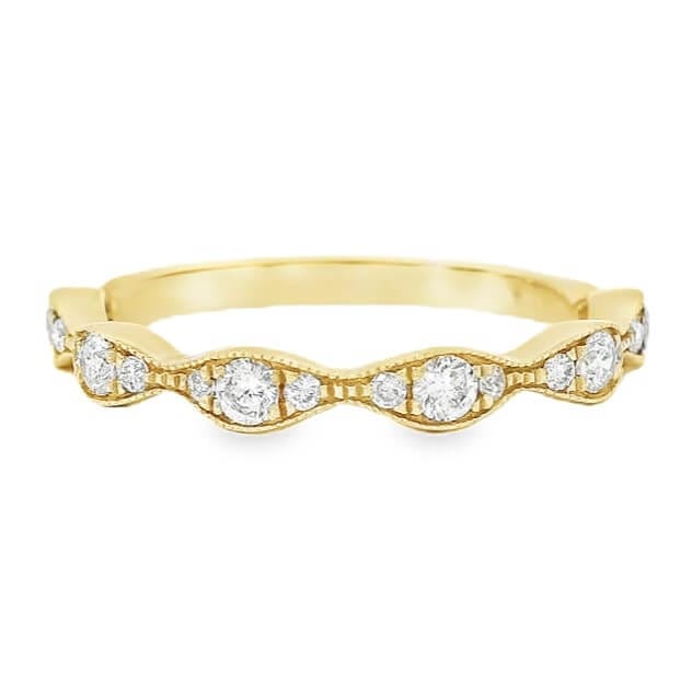 vintage semi eternity wedding band ring in 14k yellow gold