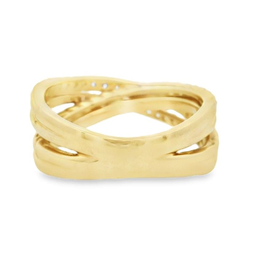 14K Yellow Gold Criss Cross Natural Diamond Ring for Women