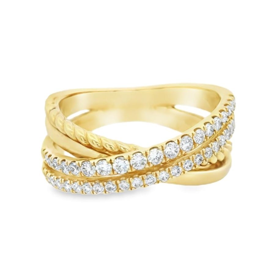 14K Yellow Gold Criss Cross Natural Diamond Ring for Women