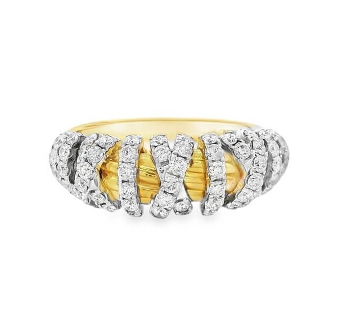 0.8 ct Round Briliant Cut Diamond 14K Yellow Gold X Ring