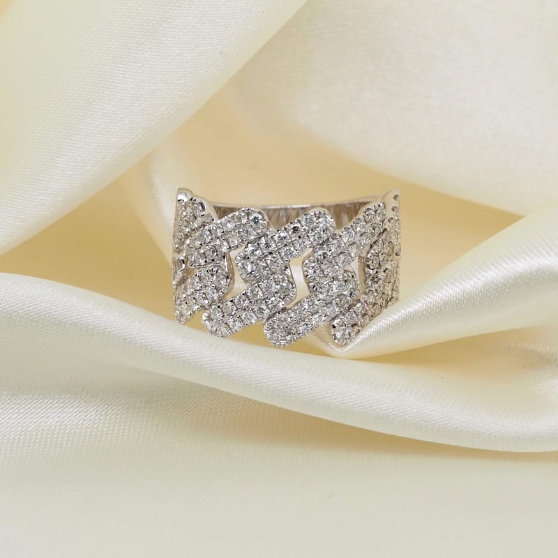 1.05 ct tw Round Brilliant Cut Diamond 18K White Gold Link Pave Band