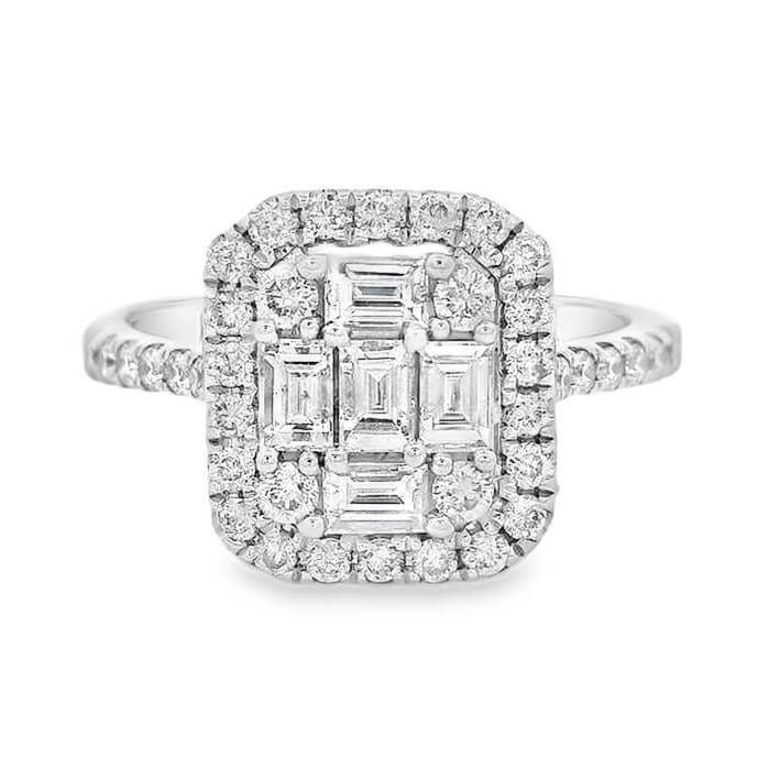 1.42 ct tw Emerald and Round Brilliant Cut Diamond Halo Engagement Ring