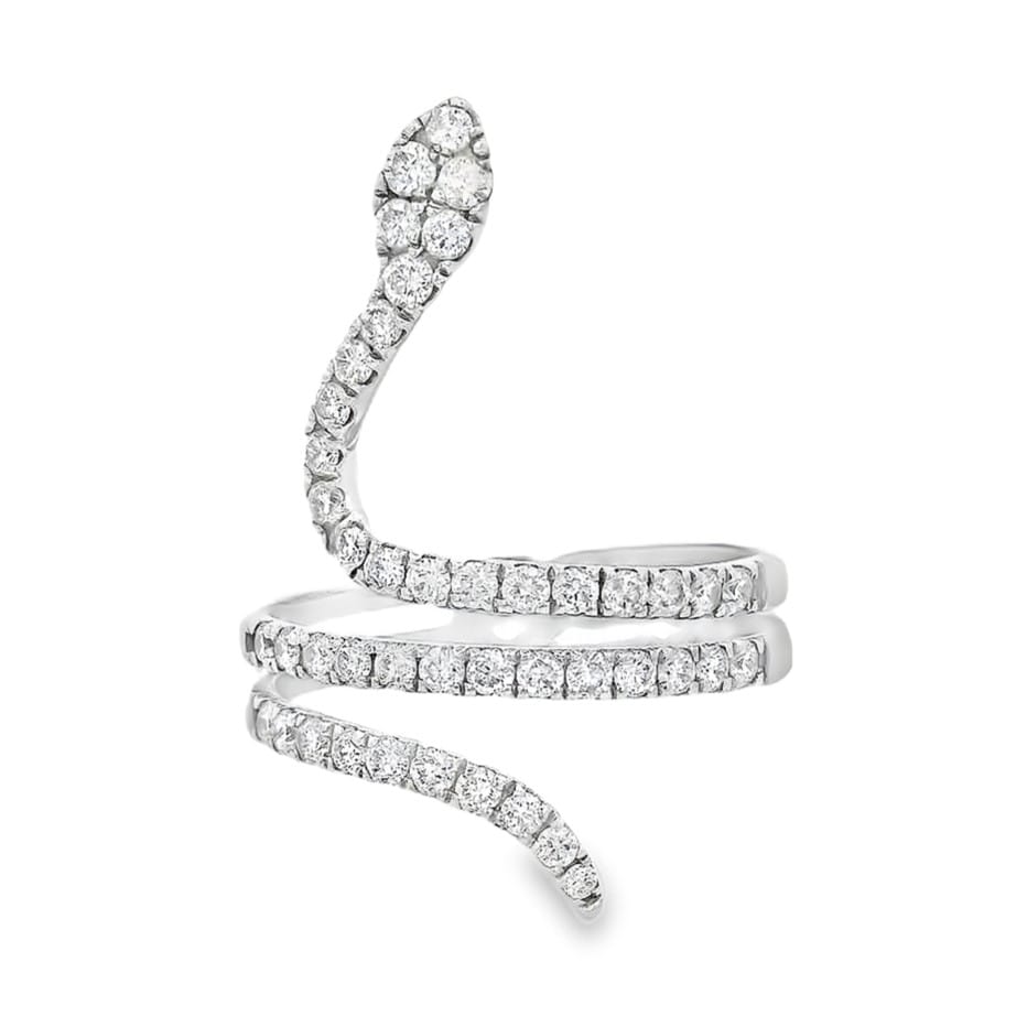 Natural Diamond Snake Ring in 14K White Gold for Women - Contemporary Style