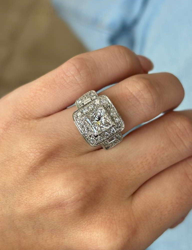 14kwg Dia Ring 2.0 Princess Diamond I-J SI1 Emerald Sides 0.20 Rounds 1.03cttw 11.1gr