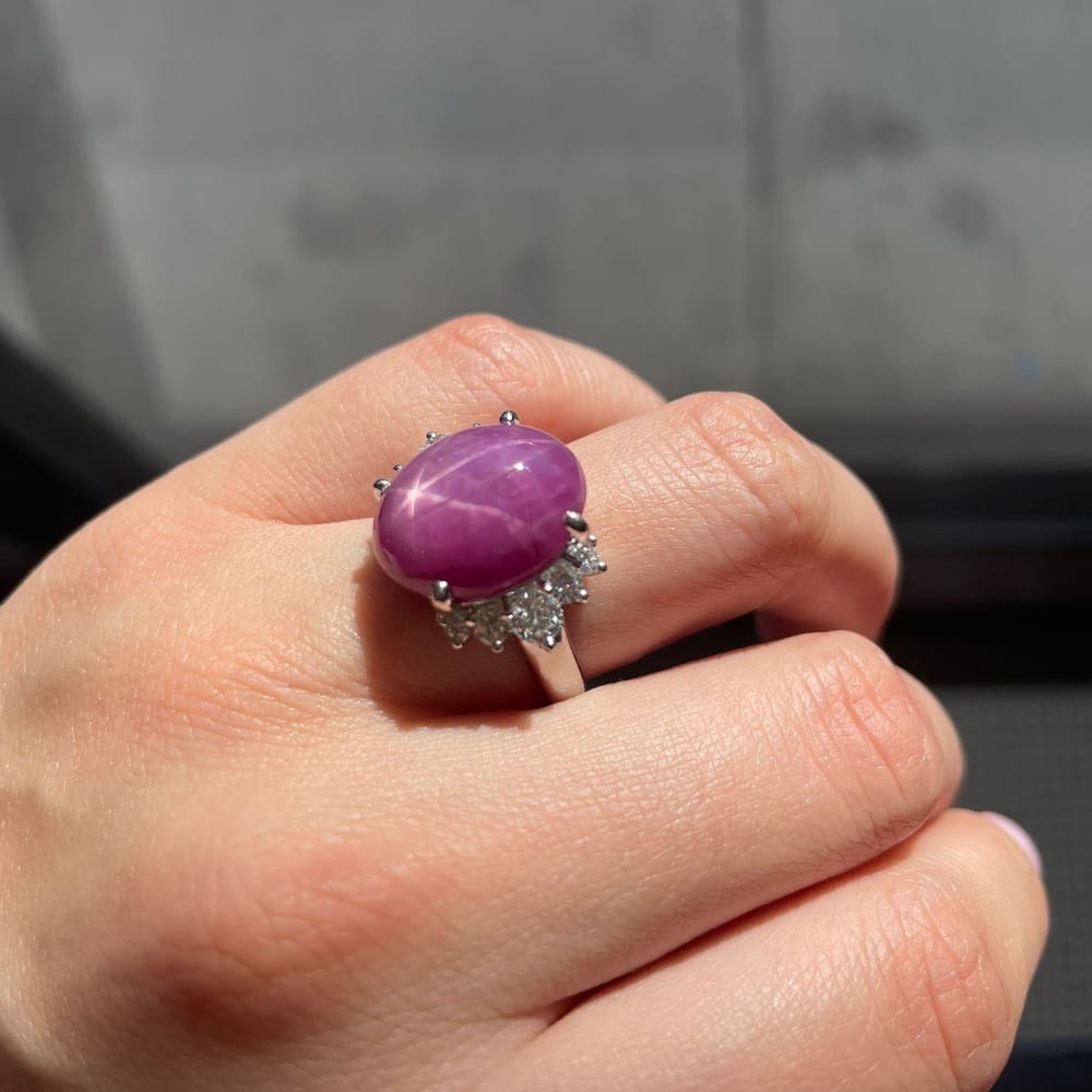 Platinum Star Ruby Ring 12.14 Ct Ruby .70 Ct Diamond