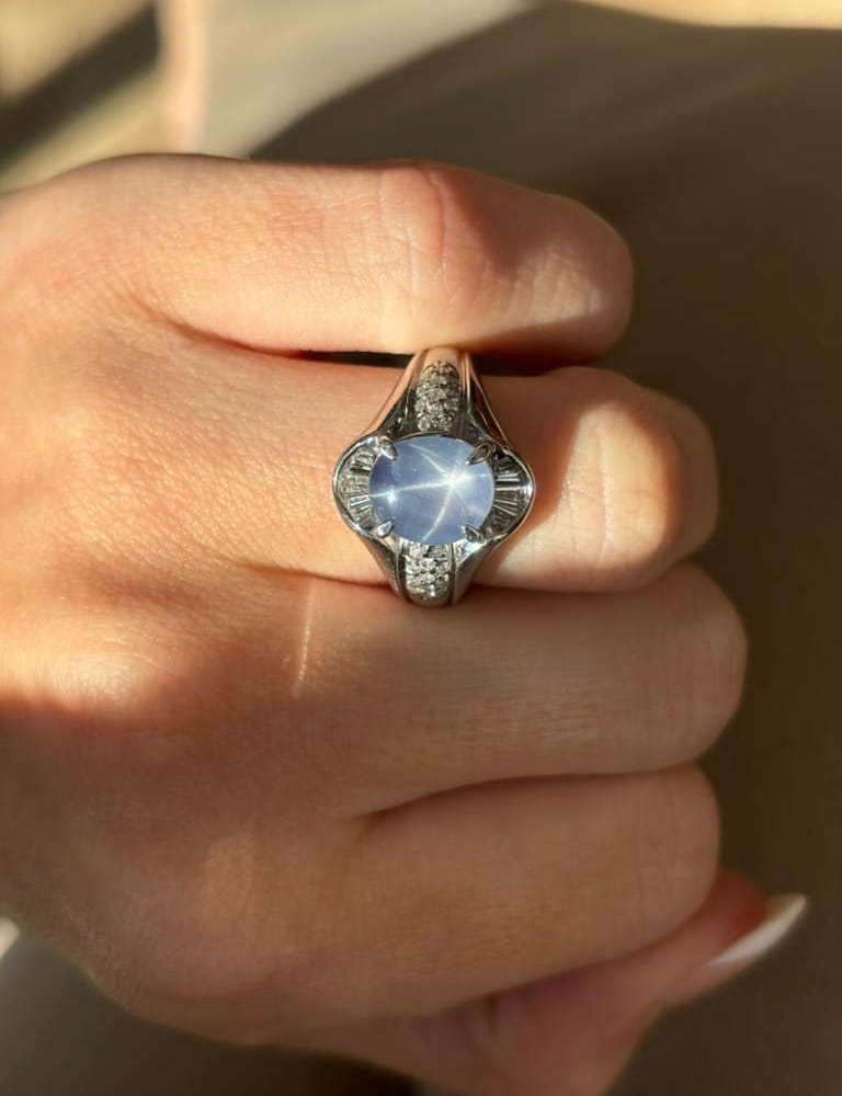 Platinum Star Sapphire 3.03ct .38ct Diamonds 10.1gr