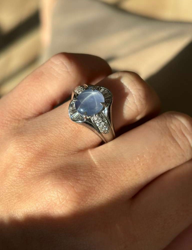 Platinum Star Sapphire 3.03ct .38ct Diamonds 10.1gr