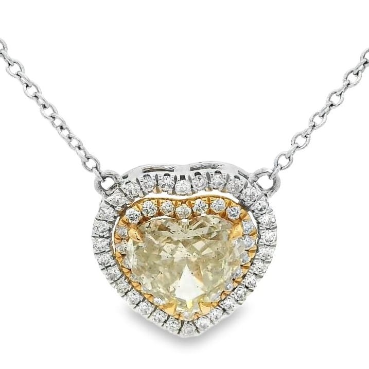 Women’s 18K White Gold Polished Open Link Heart Shaped Diamond Necklace