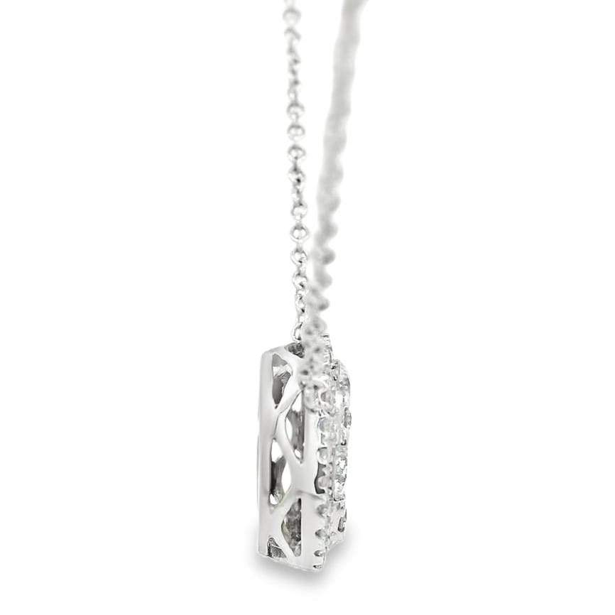 14K White Gold Oval Diamond Pendant Necklace for Women