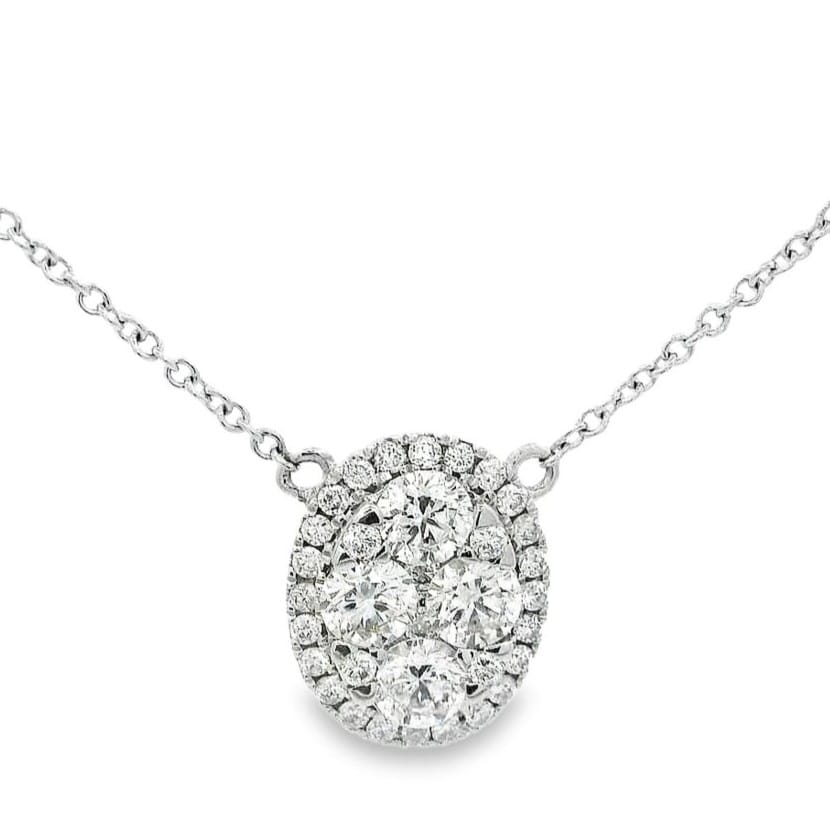 14K White Gold Oval Diamond Pendant Necklace for Women