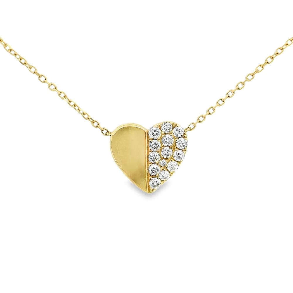 14k yellow gold heart shaped natural diamond pendant necklace