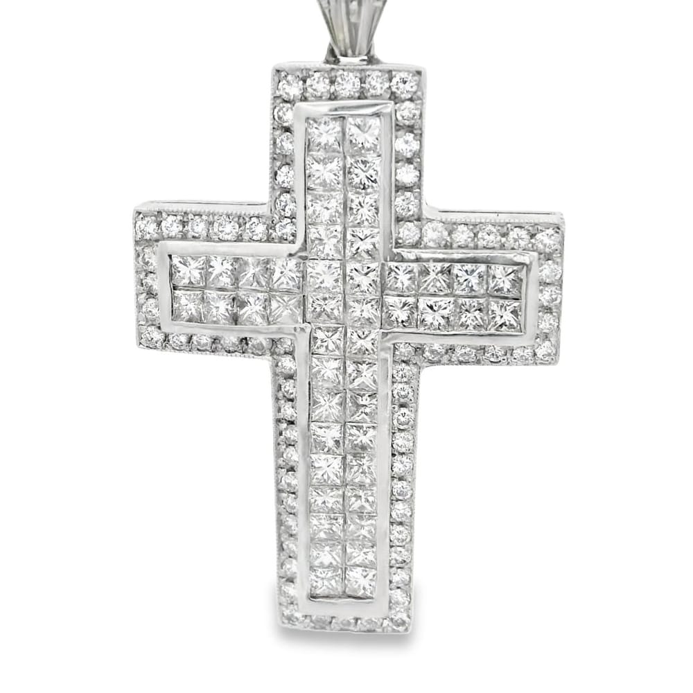 18K White Gold Natural Diamond Cross Pendant for Women