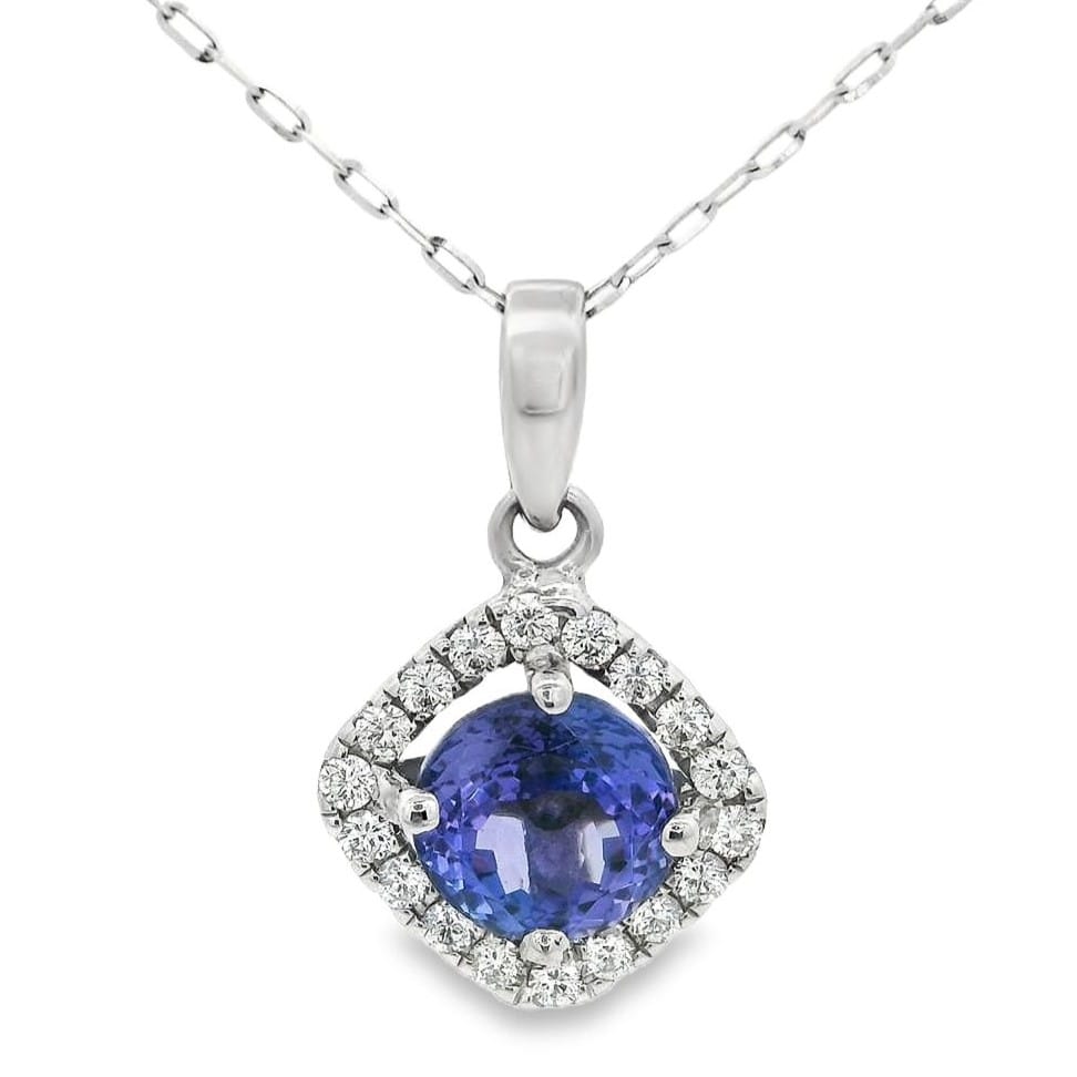 14K White Gold Tanzanite and Diamond Pendant Chain