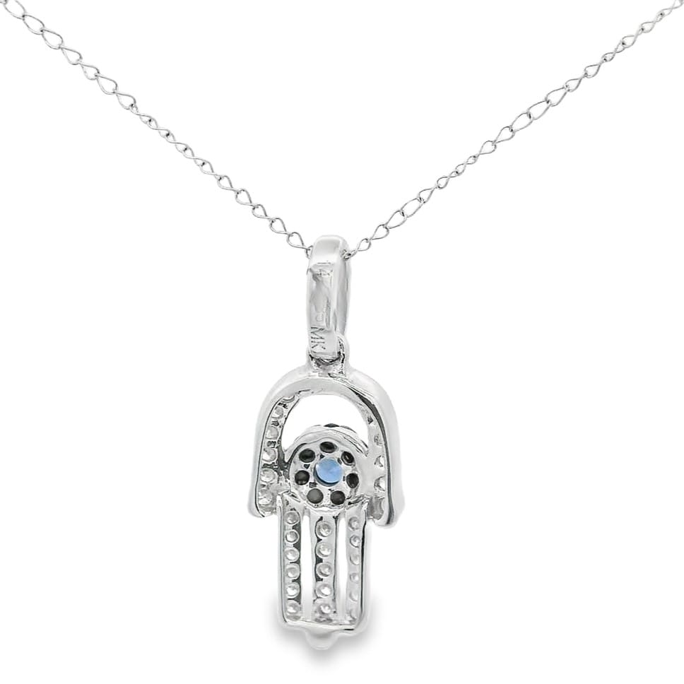 14K WG Sapphire & Dia Hamsa Evil Eye Necklace