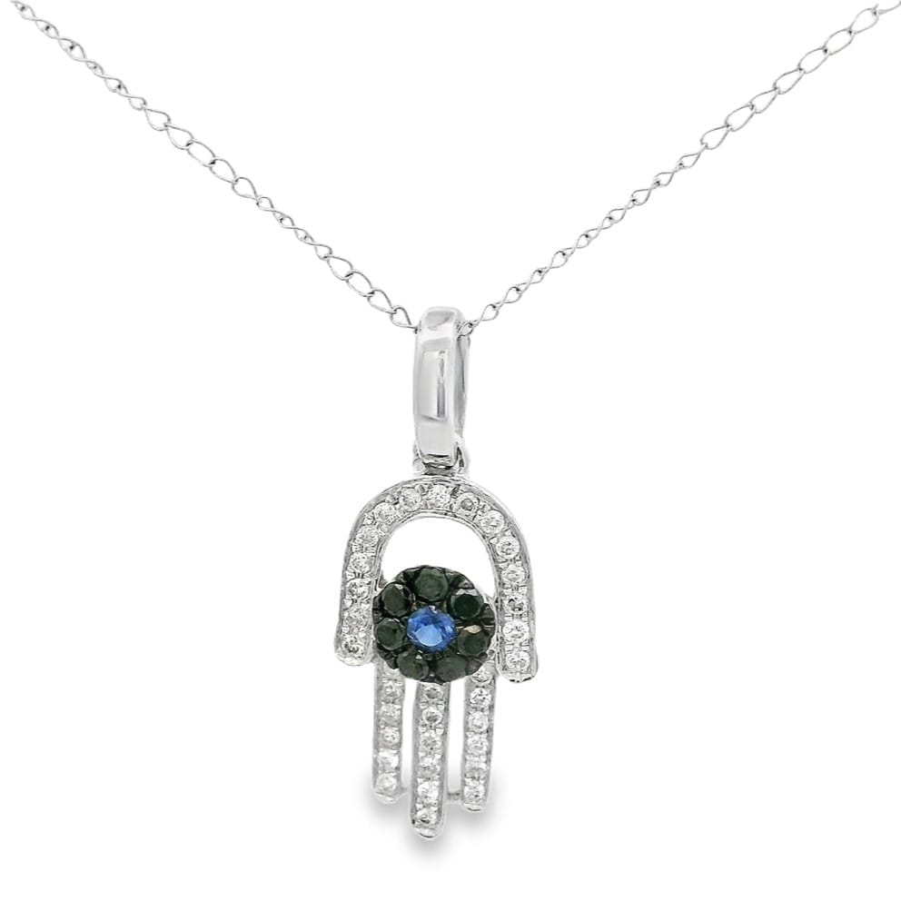 14K WG Sapphire & Dia Hamsa Evil Eye Necklace
