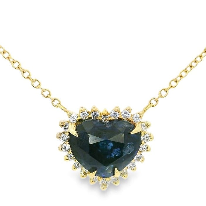 18K Yellow Gold Heart Sapphire Pendant with Diamonds for Women