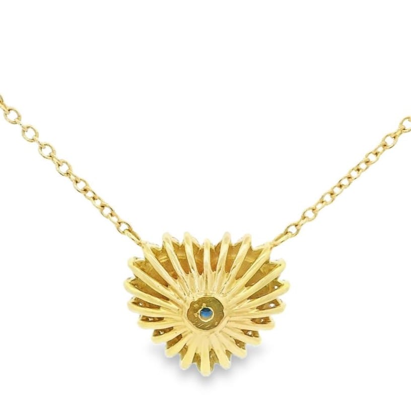 18K Yellow Gold Heart Sapphire Pendant with Diamonds for Women
