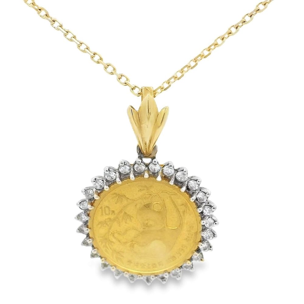 14K Yellow Gold Diamond Panda Coin Pendant
