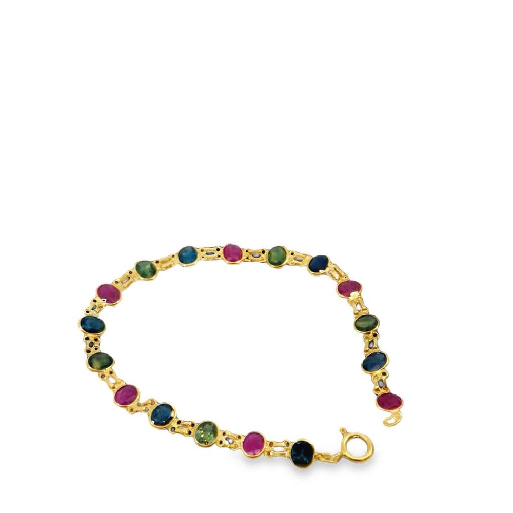 18k gold sapphire, peridot, and ruby gemstone bracelet