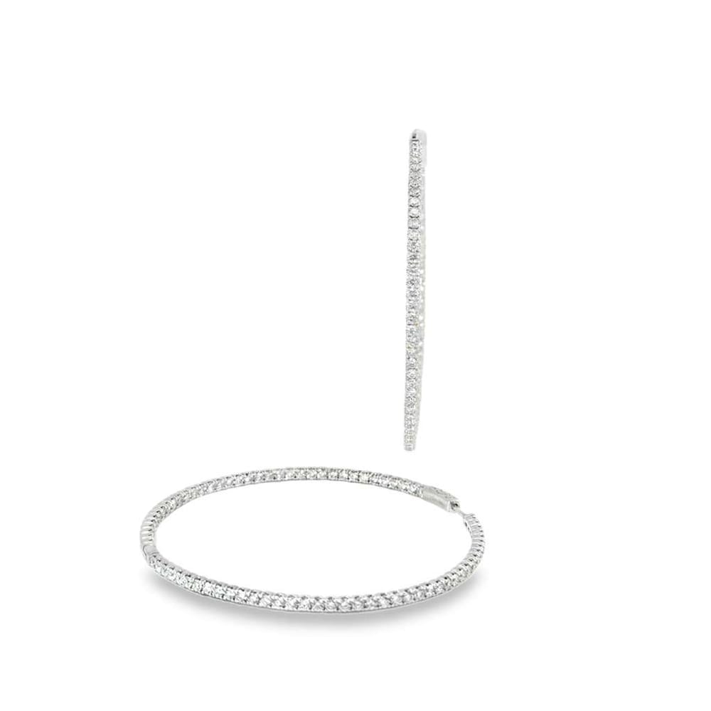 14k gold polished white diamond hoop earrings for women