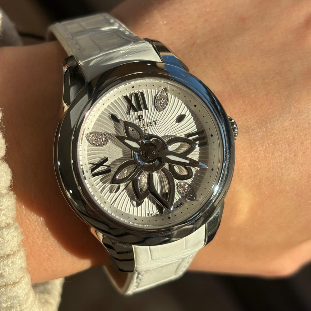 Perrelet Lady Flower Stainless Steel Watch m/A2066/1 S/0A0206 with White Strap