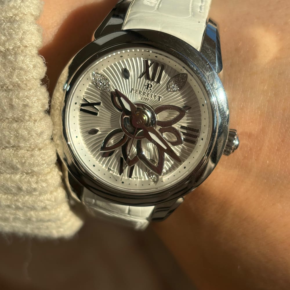 Perrelet Lady Flower Stainless Steel Watch m/A2066/1 S/0A0206 with White Strap