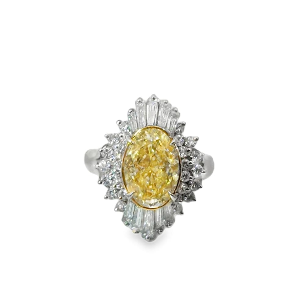 3.02 LG 670447989b Intense Yellow Oval Diamond Ring with 1.70 Natural sides
